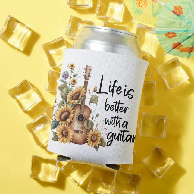 Enfriador De Latas Guitarra De Nombre personalizar Con Girasol (Verano in situ)
