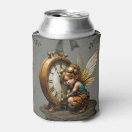 Enfriador De Latas Hada de vapor con alas doradas y reloj de antigüed