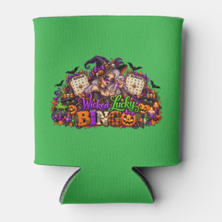 Enfriador De Latas Halloween Bingo Embrujado con Bruja y Gatos Negros