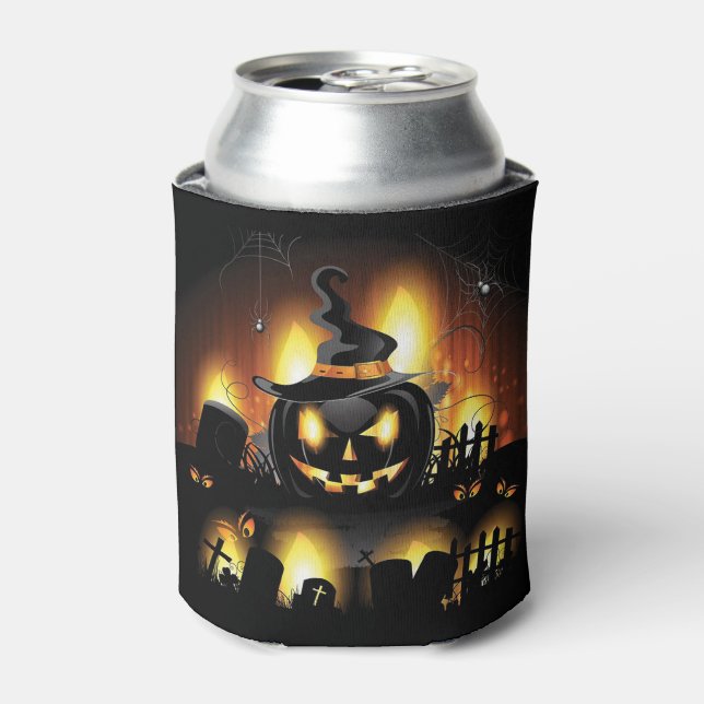 Enfriador De Latas Halloween - Calabazas aterradoras con Gorra (Lata Anverso)