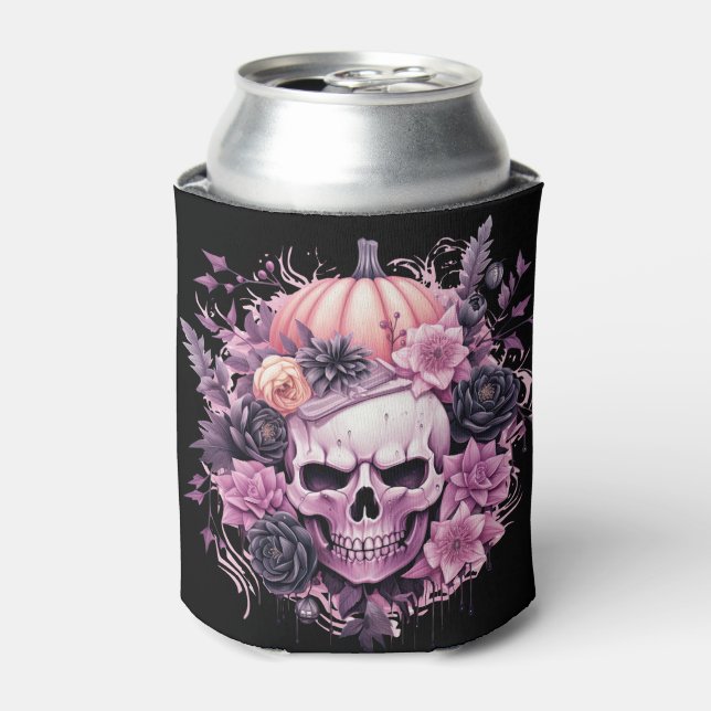 Enfriador De Latas Halloween - Calavera Rosa embrujada (Lata Anverso)