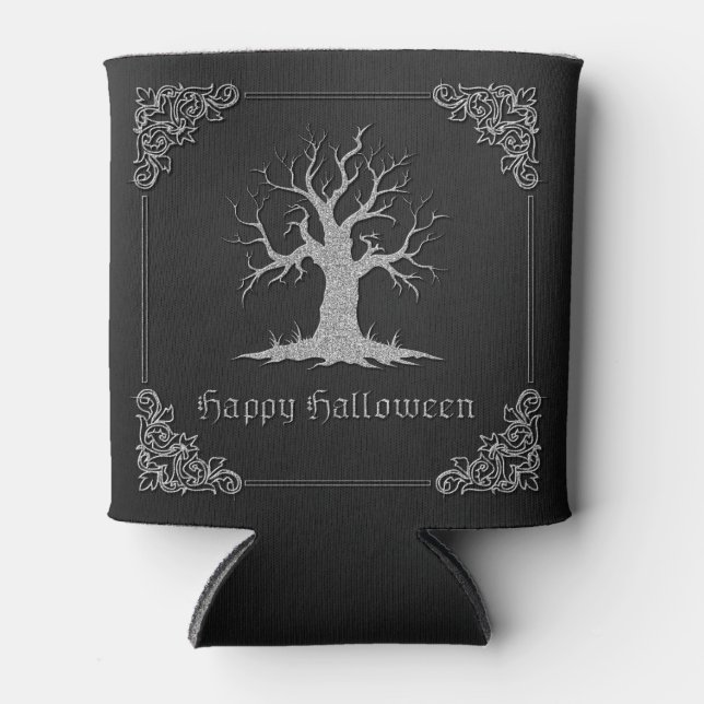 Enfriador De Latas Halloween con árbol plateado (Anverso)