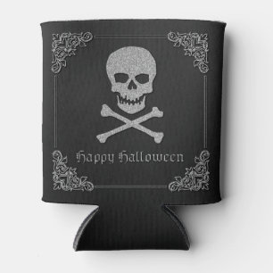 Enfriador De Latas Halloween con calaveras plateadas y cruces