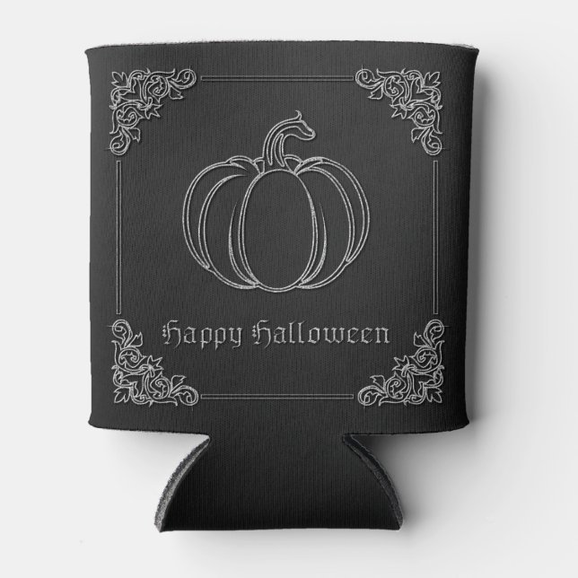 Enfriador De Latas Halloween de calabaza de plata (Anverso)