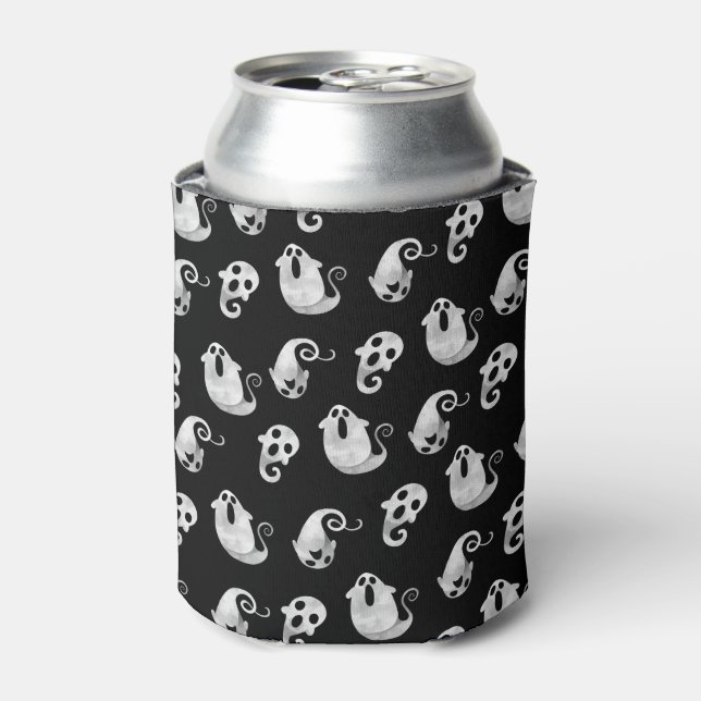 Enfriador De Latas Halloween de fantasmas blancos y negros (Lata Anverso)