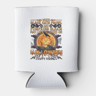 Enfriador De Latas Halloween Feliz Pesca Gatos Negros Calabazas Cuerv