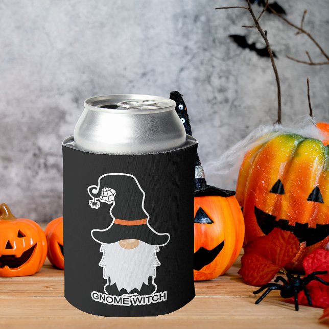 Enfriador De Latas Halloween Gnome Witch White Hair Black Gorra (Wizard Pumpkin Witch Halloween Gnomes Can Cooler)