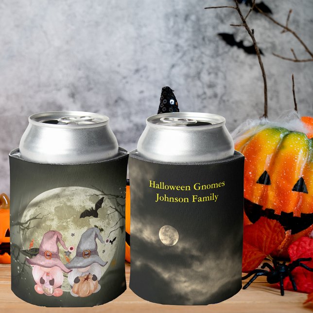 Enfriador De Latas Halloween Gnomes Full Moon Family Name (Halloween Gnomes Full Moon Family Name Can Cooler)