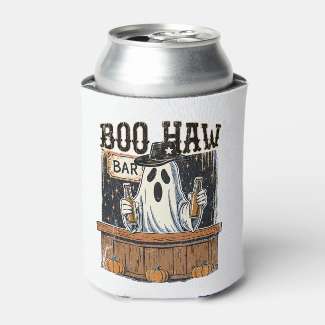 Enfriador De Latas Halloween Occidental retro de Boo Haw (Lata Anverso)