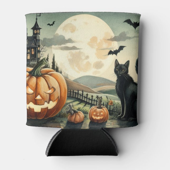 Enfriador De Latas Halloween/otoño/otoño/otoño/calabaza/gato (Anverso)