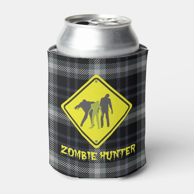Enfriador De Latas Halloween Plaid Zombie Hunter (Lata Anverso)