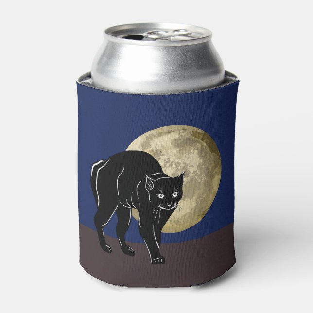 Enfriador De Latas Halloween Prowling Black Cat En Una Noche De Luna  (Lata Anverso)