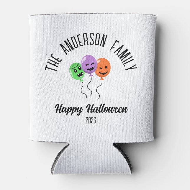 Enfriador De Latas Halloween Triste Calabaza Globos Nombre personaliz (Anverso)