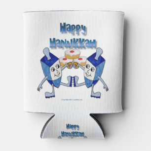 Enfriador De Latas Hanukkah Dancing Dreides y Jelly Doughnut