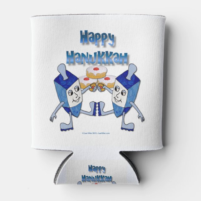 Enfriador De Latas Hanukkah Dancing Dreides y Jelly Doughnut (Anverso)