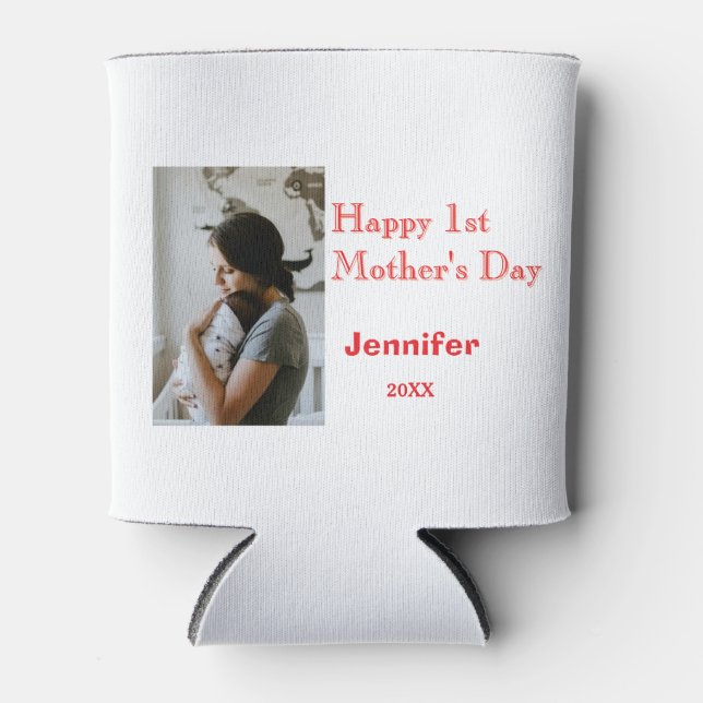 Enfriador De Latas Happy 1st mothers day name photo red yellow year k (Anverso)