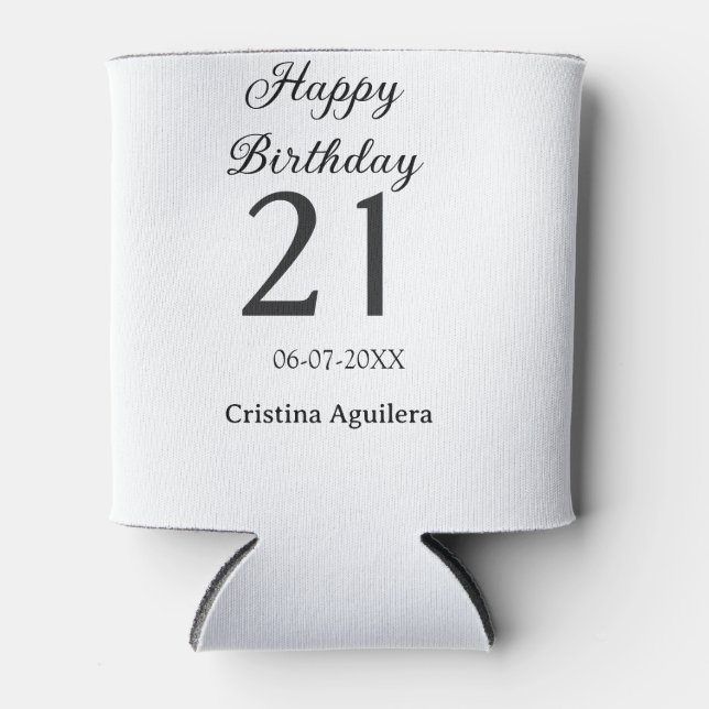 Enfriador De Latas Happy 21st birthday bold letter simple name minima (Anverso)