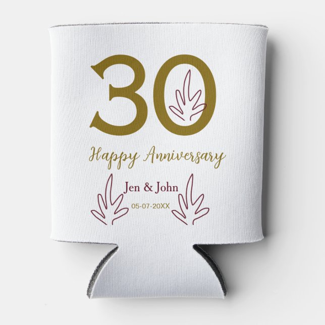 Enfriador De Latas Happy 30th anniversary name date golden red leaf (Anverso)