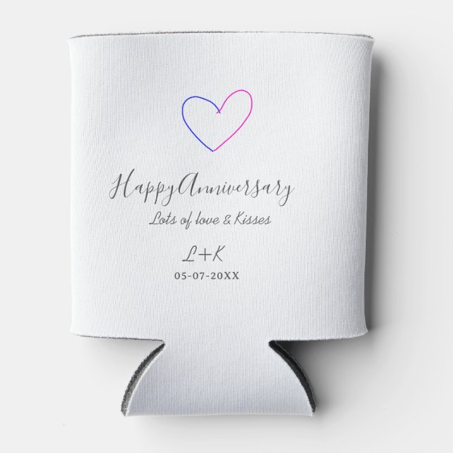 Enfriador De Latas Happy anniversary pink blue heart name date simple (Anverso)