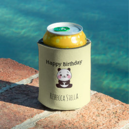 Enfriador De Latas Happy birthday cute panda bear yellow