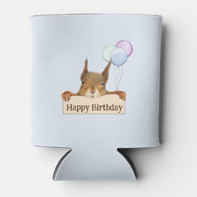 Enfriador De Latas Happy Birthday Personalized Squirrel Balloon  (Anverso)
