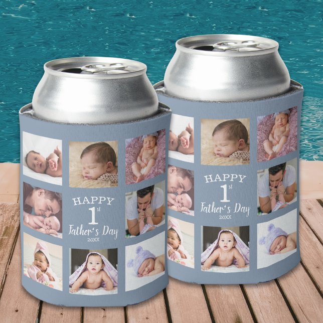 Enfriador De Latas Happy First Father's Day 8 Photo Collage Gray Dad (Subido por el creador)