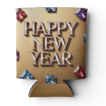 Happy New Year Gold Can Sleeve