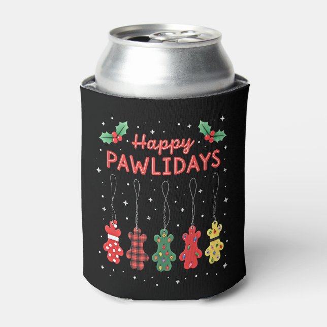 Enfriador De Latas Happy Pawlidays Funny Christmas Dog Paw Xmas Dogs  (Lata Anverso)