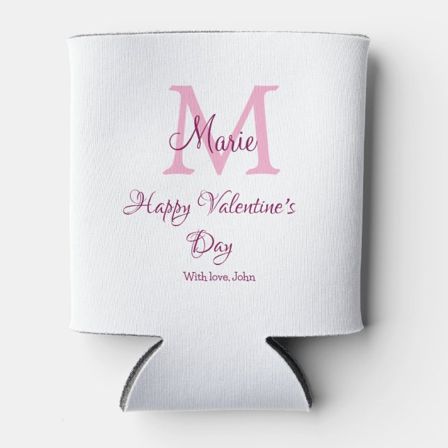 Enfriador De Latas Happy valentine's day monogram pink name love girl (Anverso)