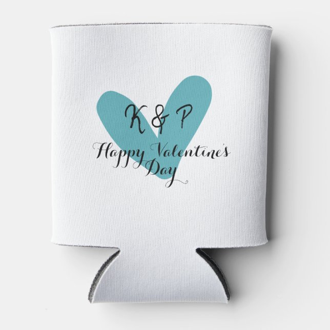 Enfriador De Latas Happy Valentine's day turquoise heart name letter  (Anverso)