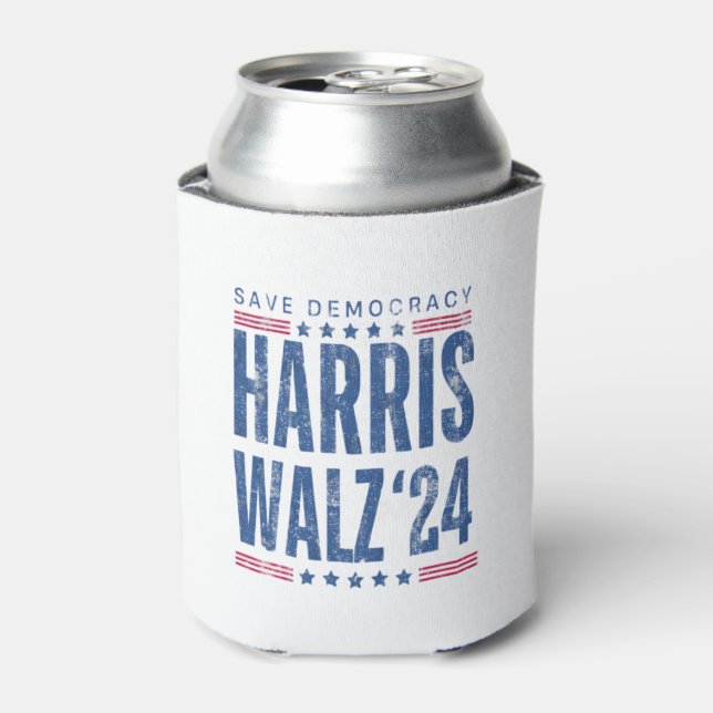 Enfriador De Latas Harris Walz 2024 Salvar la democracia (Lata Anverso)