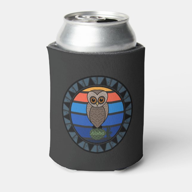 Enfriador De Latas Hawaiiam Pueo Owl Retro Sun Circle (Reverso de la lata)