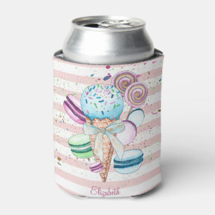 Enfriador De Latas Helado de acuarela,Macarrones,Rayas rosadas