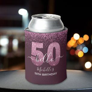 Enfriador De Latas Hello 50! -Birthday 50th Women's with Pink glitter