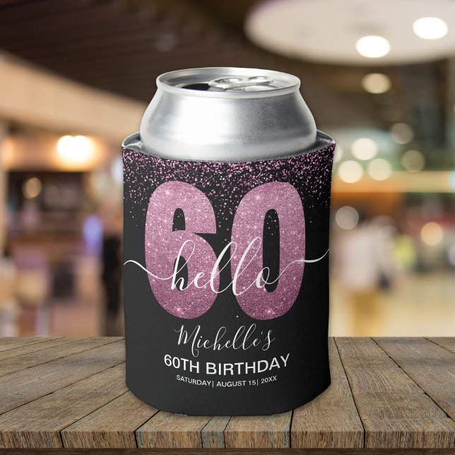 Enfriador De Latas Hello 60! - 60th Birthday Woman with Pink Glitter (Subido por el creador)