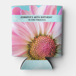 Enfriador De Latas Hermosa flor rosa cercana foto 40 cumpleaños