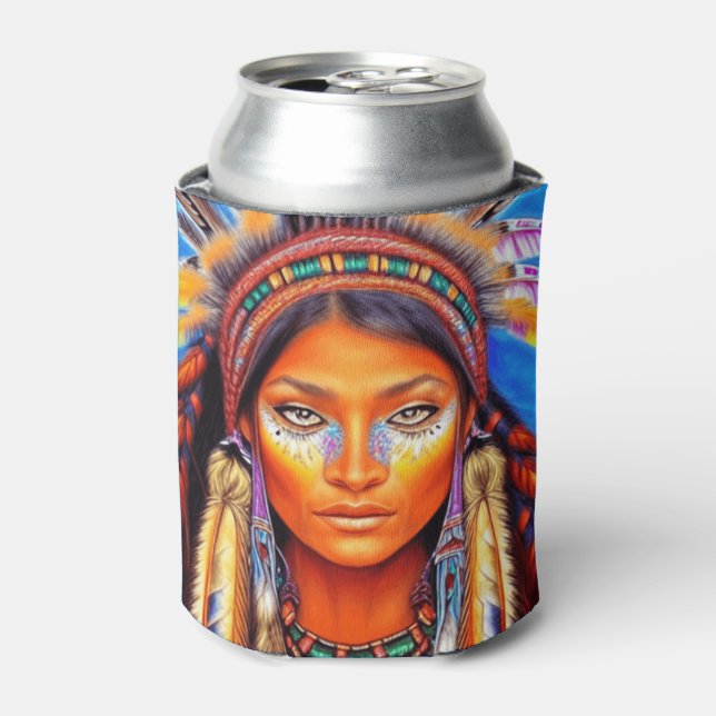 Enfriador De Latas Hermosa mujer nativa norteamericana (Lata Anverso)