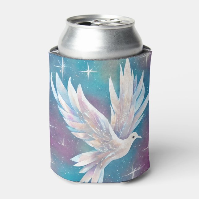 Enfriador De Latas Hermosa paloma de paz de Purpurina blanco (Lata Anverso)