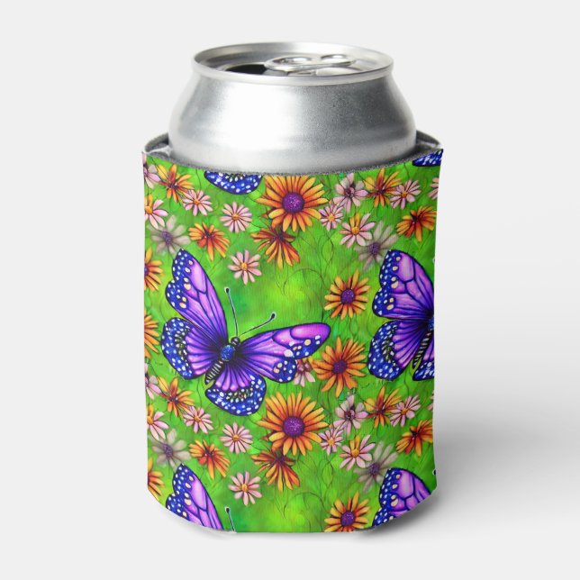 Enfriador De Latas Hermosa pradera de mariposa morada (Lata Anverso)