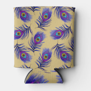 Enfriador De Latas Hermosas plumas de pavo real, de mano.