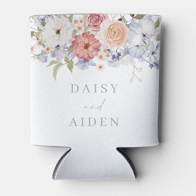 Enfriador De Latas Hermoso Boda de acuarela floral botánica (Anverso)
