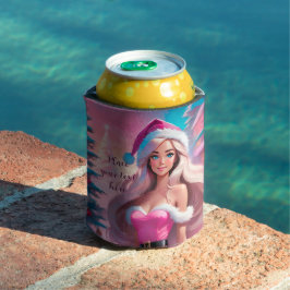 Enfriador De Latas Hermoso Chica de Navidades rosados 01