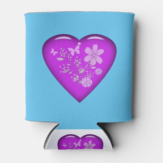 Enfriador De Latas Hermoso corazón floral de vidrio (Anverso)