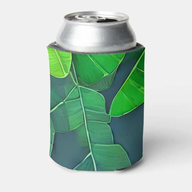 Enfriador De Latas Hermoso patrón de hojas verdes (Reverso de la lata)