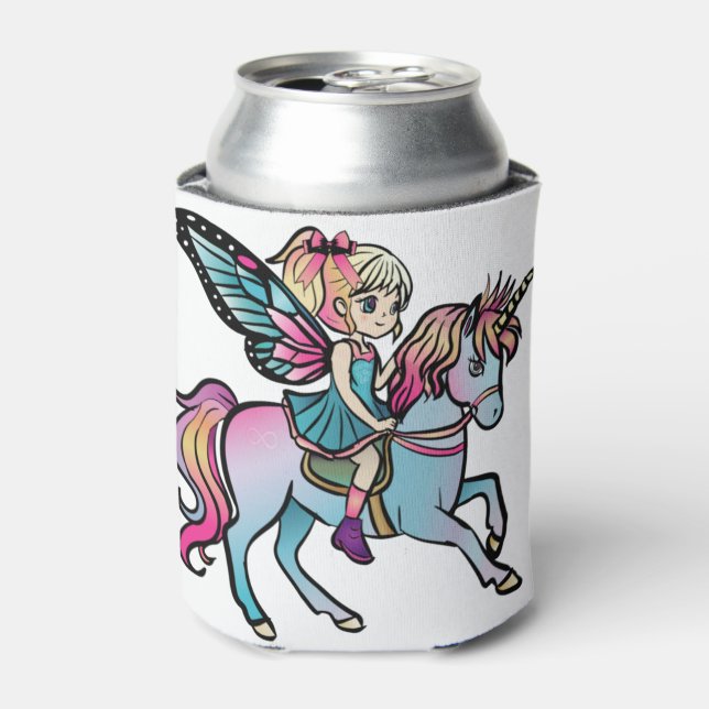 Enfriador De Latas Hermoso unicornio acompañado de su hada 1 (Lata Anverso)