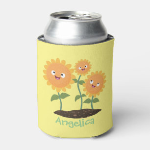 Enfriador De Latas Hermosos girasoles alegres sonrientes ilustracion
