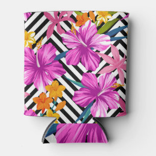 Enfriador De Latas hibisco tropical, hojas de palma, geométrico.