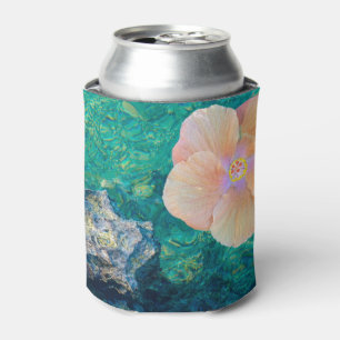 Enfriador De Latas Hibiscus floral turquesa agua oceánica Hawai