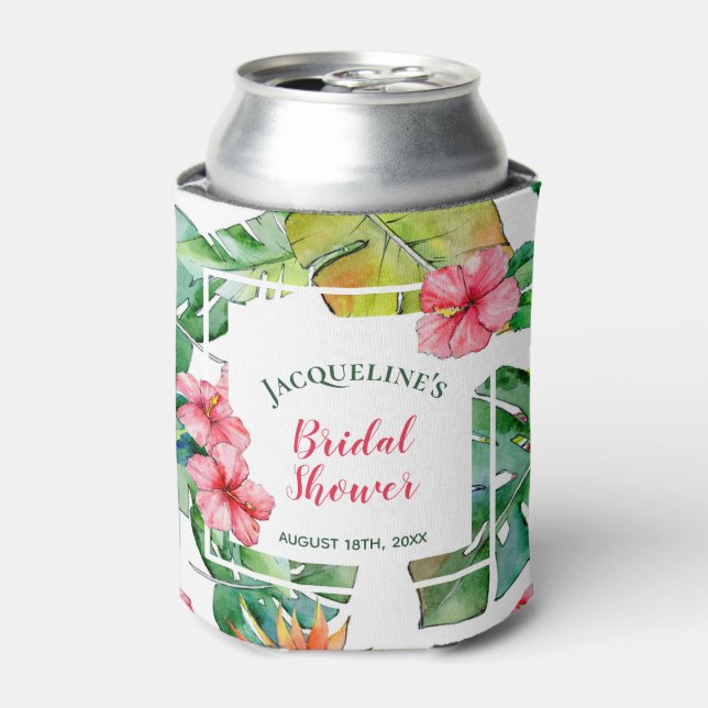 Enfriador De Latas Hibiscus Tropical Hawaiian Luau Bridal (Lata Anverso)