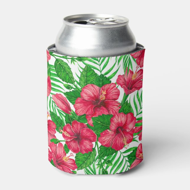 Enfriador De Latas Hibiscus y hojas de palmera (Lata Anverso)